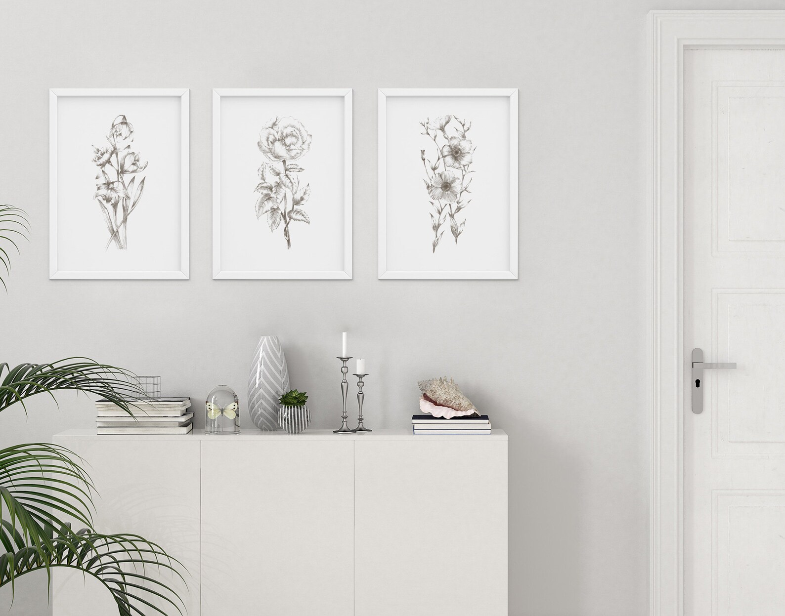 Set of Prints Grey Prints Botanical Wall Art Botanical Etsy