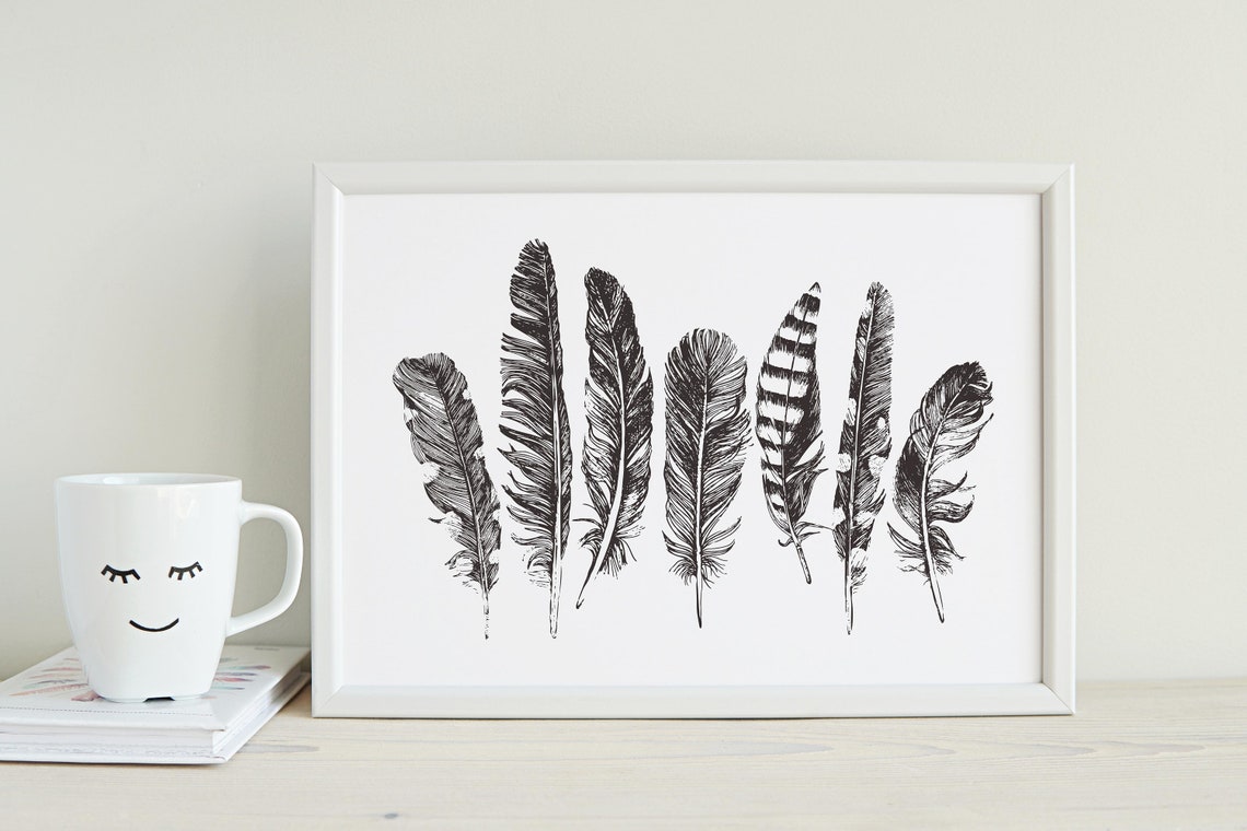 Printable Wall Art Feather Wall Art Wall Art Prints Boho | Etsy