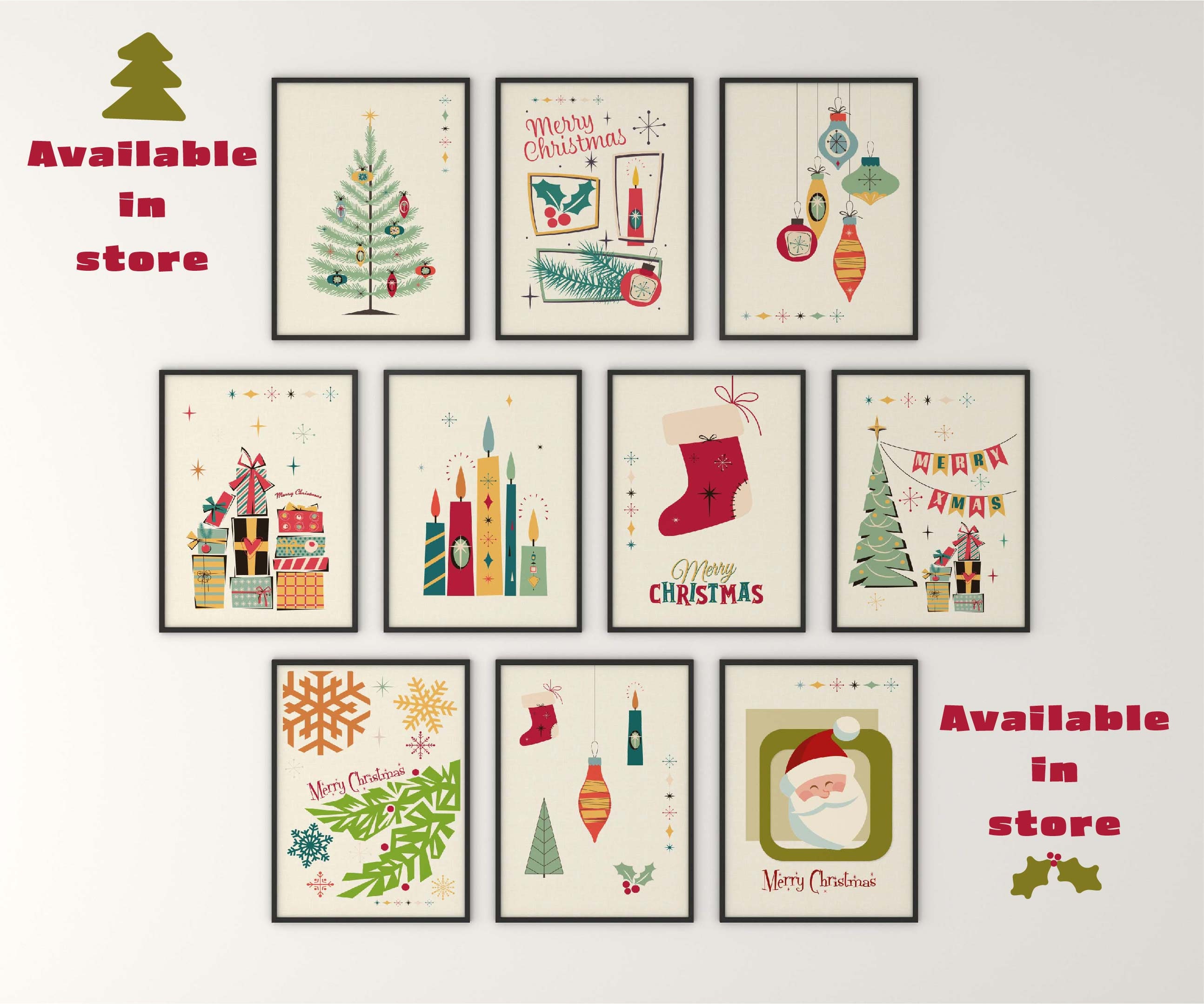 Christmas Printable Mid Century Modern Printable Wall Art - Etsy