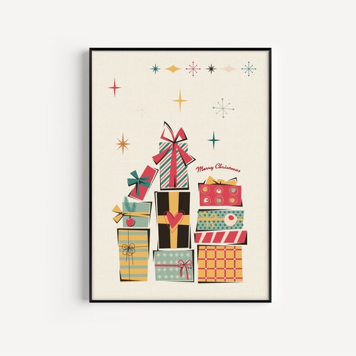 Christmas Printable Mid Century Modern Cat Print Christmas - Etsy