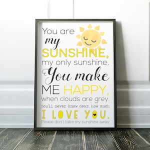 Printable Quote, Wall Art, Quote Prints, You Are My Sunshine, Love ...