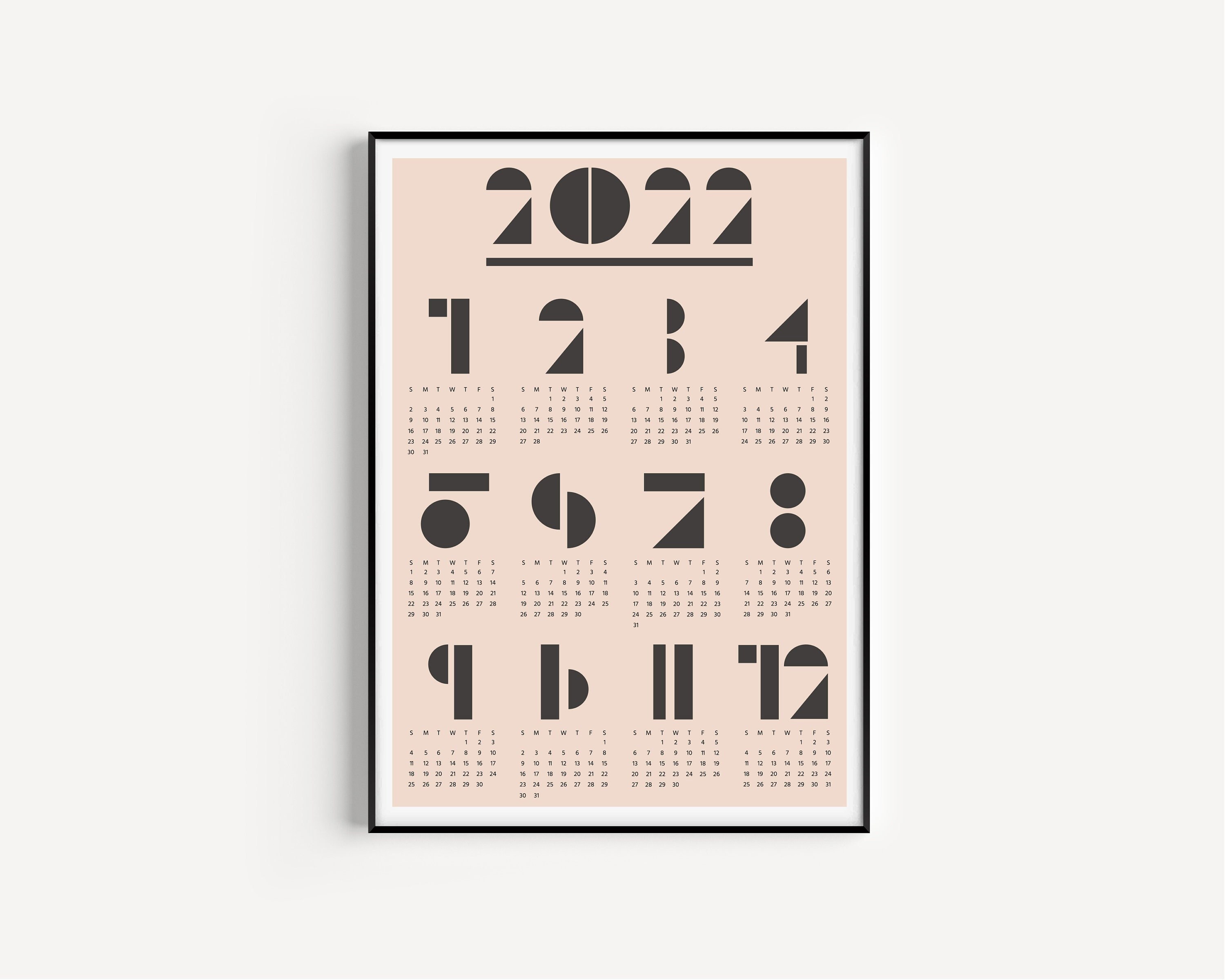 Printable Calendar 2022 Calendar 2022 Wall Calendar Etsy UK