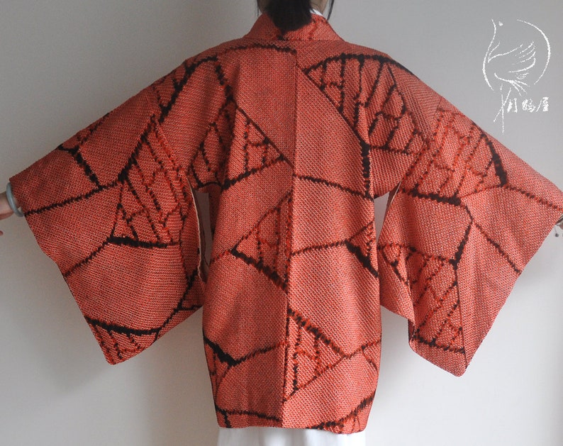 women/'s kimono top cardigan boho Japanese silk kimono jacket vintage red shibori tie dye haori coat authentic short kimono robe