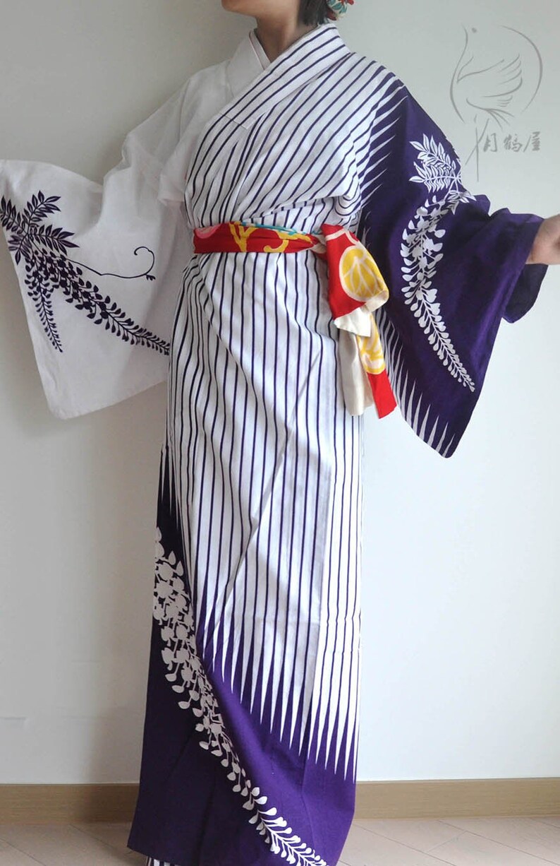 bohemian japan clothing vintage women/'s authentic purple summer light maxi kimono gown dress Japanese cotton yukata long kimono robe