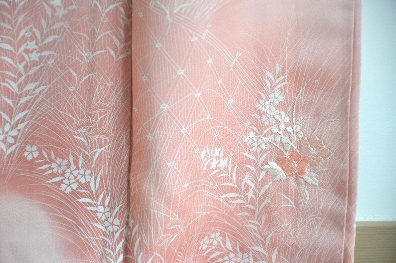 japan clothing authentic pink embroidery floral tsukesage formal visiting maxi kimono gown boho Vintage japanese long silk kimono robe