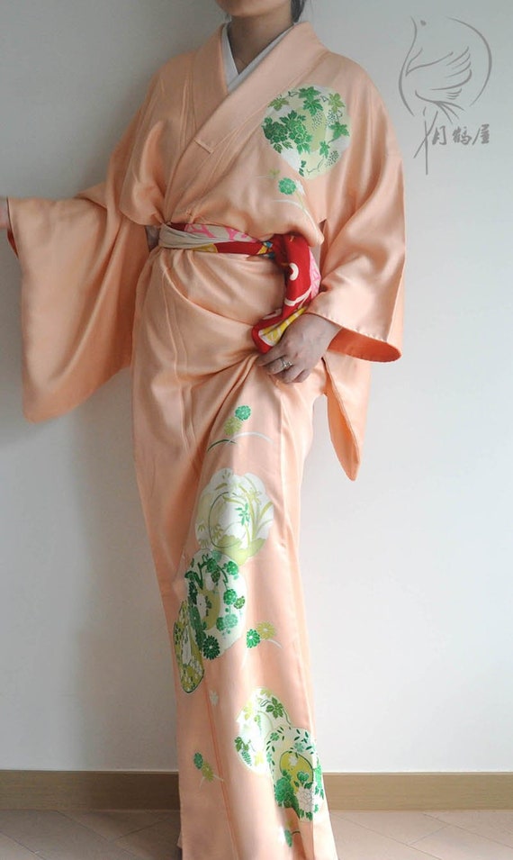 japan clothing authentic pink embroidery floral tsukesage formal visiting maxi kimono gown boho Vintage japanese long silk kimono robe