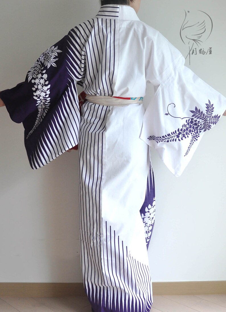 bohemian japan clothing vintage women/'s authentic purple summer light maxi kimono gown dress Japanese cotton yukata long kimono robe