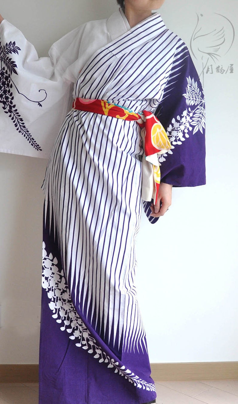bohemian japan clothing vintage women/'s authentic purple summer light maxi kimono gown dress Japanese cotton yukata long kimono robe