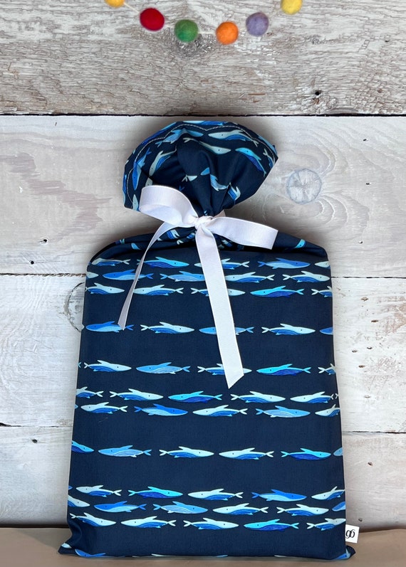 Reusable Fabric Gift Bag -- Ocean Swimmers