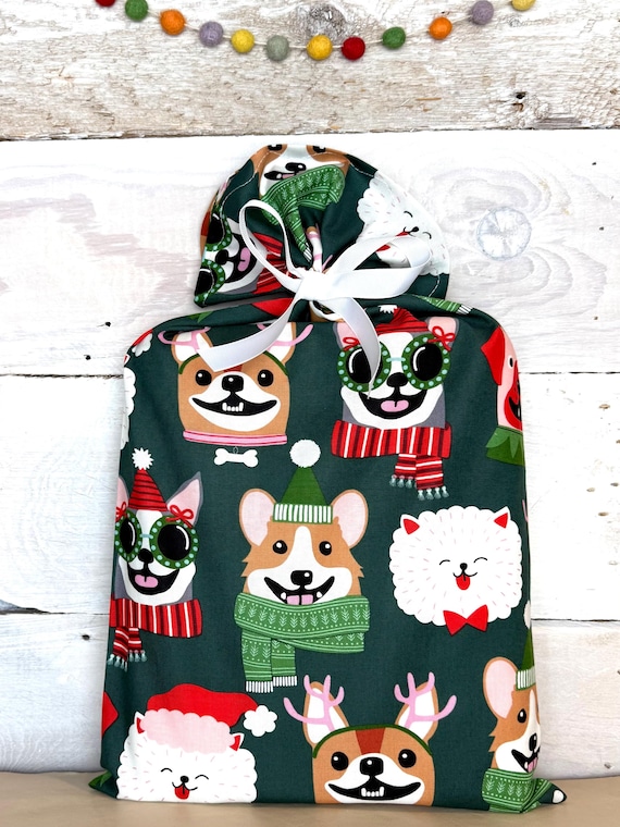 Reusable Fabric Gift Bag -- Canine Holiday