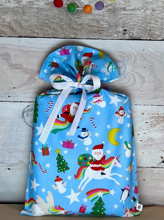 Reusable Fabric Gift Bag -- Santa's Fantasy Land