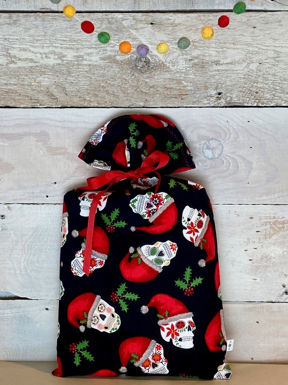Reusable Fabric Gift Bag -- Holiday Sugar Skulls