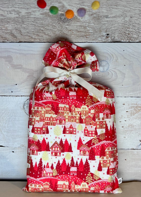 Reusable Fabric Gift Bag -- Scandi Village