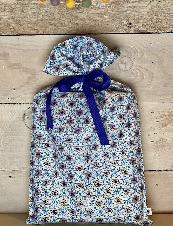 Reusable Fabric Gift Bag -- Star of David Dance