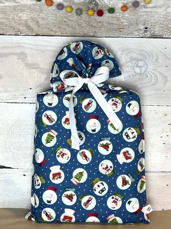 Reusable Fabric Gift Bag -- Snowglobe Toss