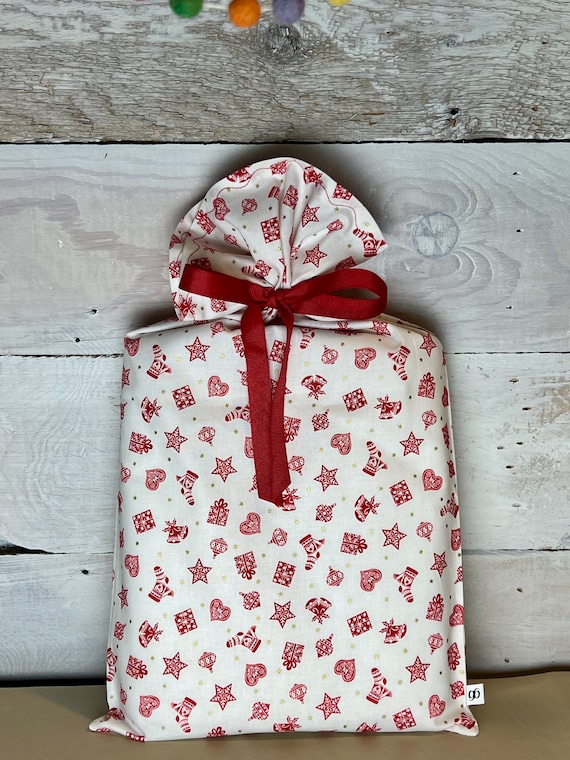 Reusable Fabric Gift Bag -- Scandinavian Signs of the Holidays