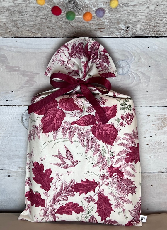 Reusable Fabric Gift Bag -- Holiday Toile