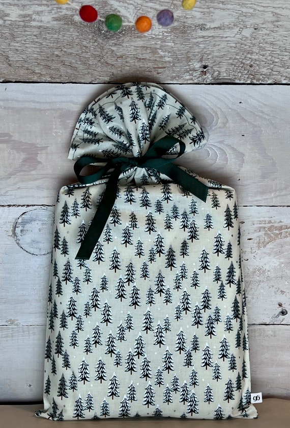 Reusable Fabric Gift Bag -- Silvered Trees