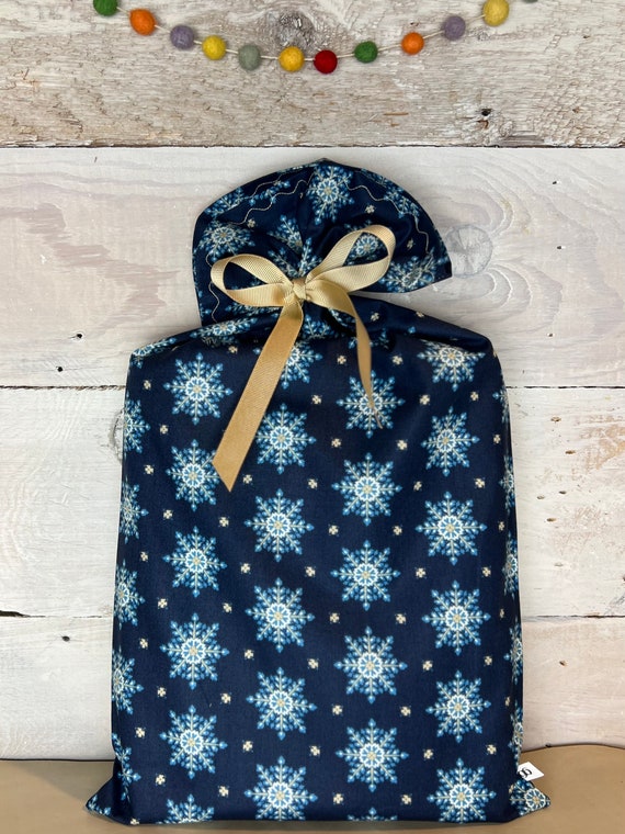 Reusable Fabric Gift Bag -- Blue Snowflake