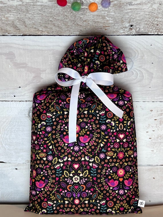 Reusable Fabric Gift Bag -- Love Birds