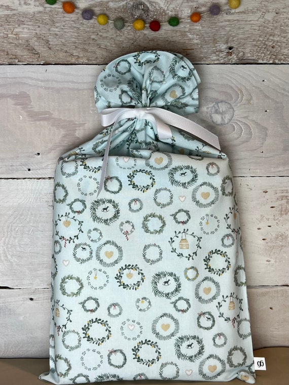 Reusable Fabric Gift Bag -- Little Wreaths