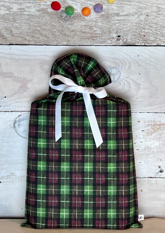 Reusable Fabric Gift Bag -- Christmas Lumberjack Check