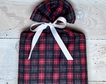 Reusable Fabric Gift Bag -- Lumberjack Check