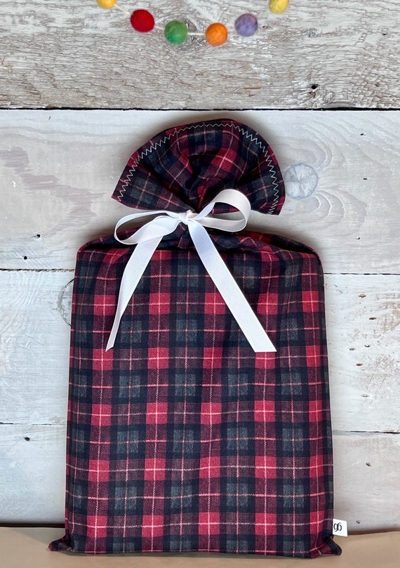 Reusable Fabric Gift Bag -- Lumberjack Check