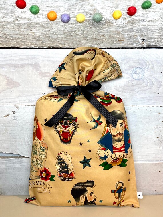 Reusable Fabric Gift Bag -- Painted Gents