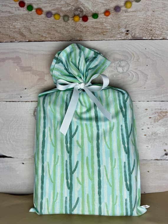 Reusable Fabric Gift Bag -- Tall Cacti