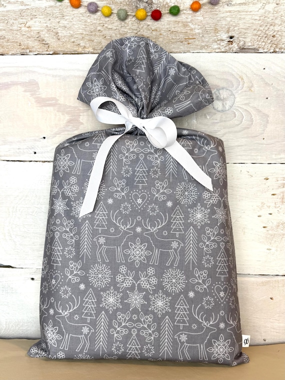Reusable Fabric Gift Bag -- Scandinavian Gray