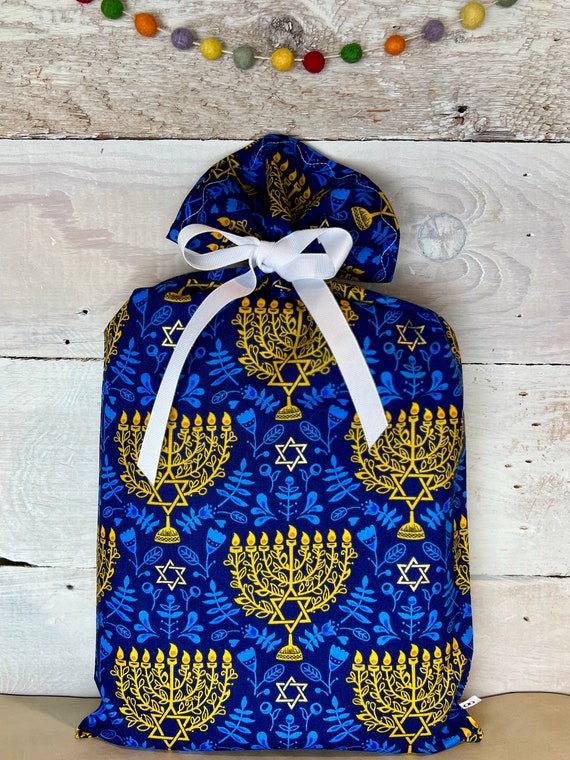 Reusable Fabric Gift Bag -- Festival of Lights in Blue