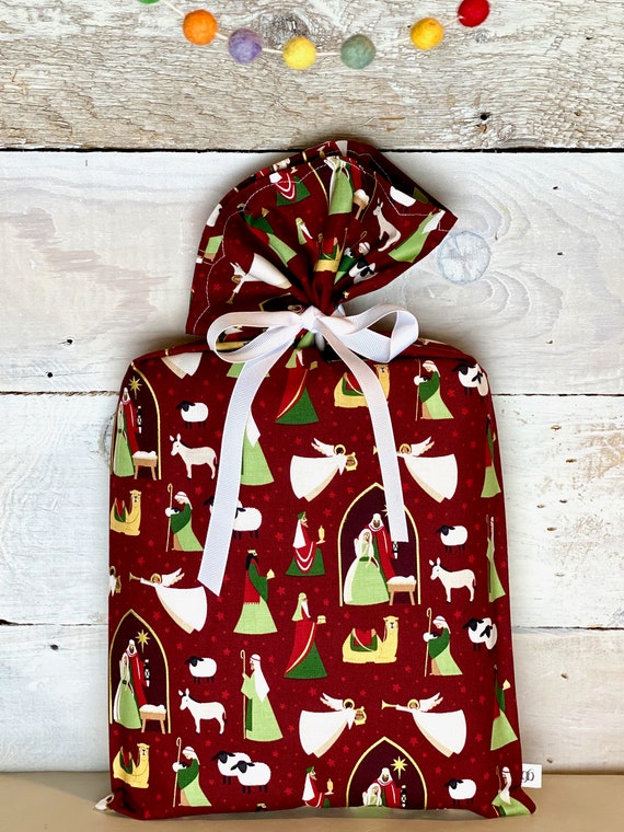 Reusable Fabric Gift Bag -- Away in a Manger