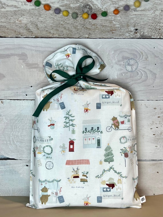 Reusable Fabric Gift Bag -- Holiday Market