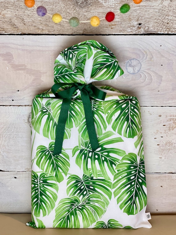 Reusable Fabric Gift Bag -- Monstera Jungle