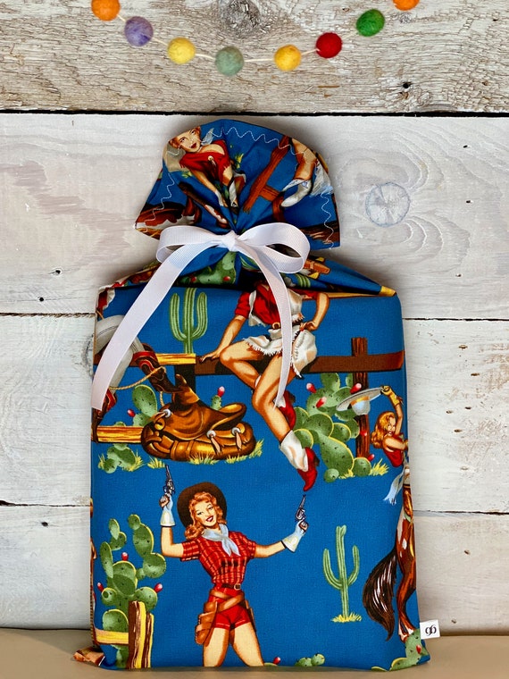 Reusable Fabric Gift Bag -- Cowgals