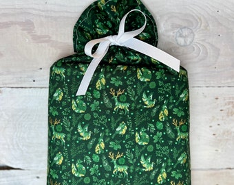 Reusable Fabric Gift Bag --Gilded Arctic in Green