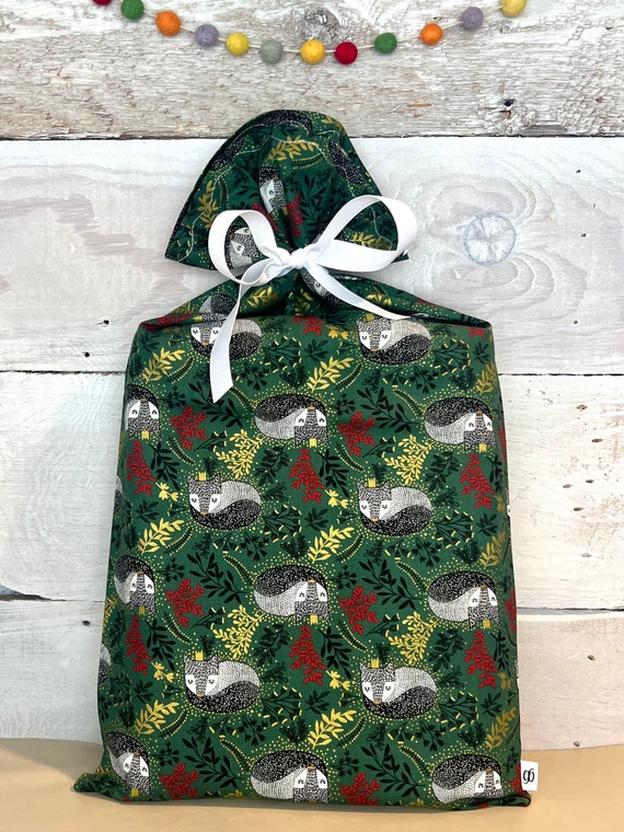 Reusable Fabric Gift Bag -- Holiday Fox