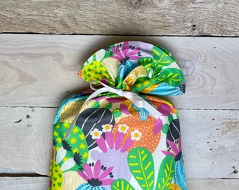 Reusable Fabric Gift Bag -- Psychedelic Cactus