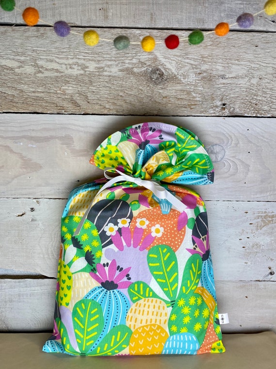 Reusable Fabric Gift Bag -- Psychedelic Cactus