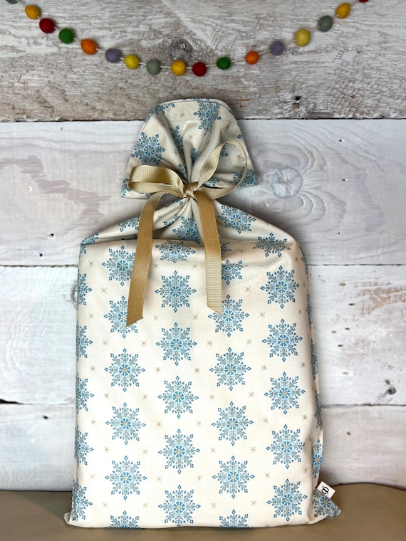 Reusable Fabric Gift Bag -- Cream Snowflake