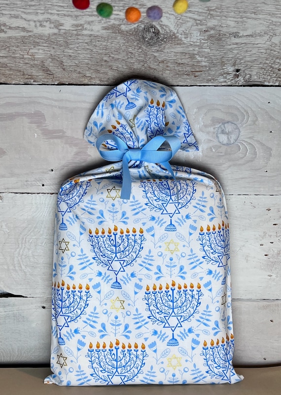 Reusable Fabric Gift Bag -- Festival of Lights in White