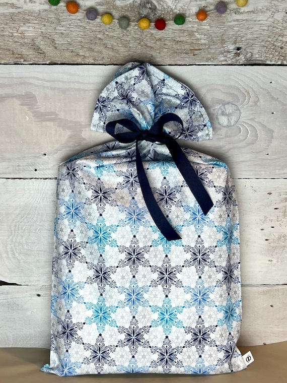 Reusable Fabric Gift Bag -- Winter Blues