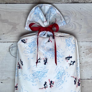 Reusable Fabric Gift Bag -- Penguin Play