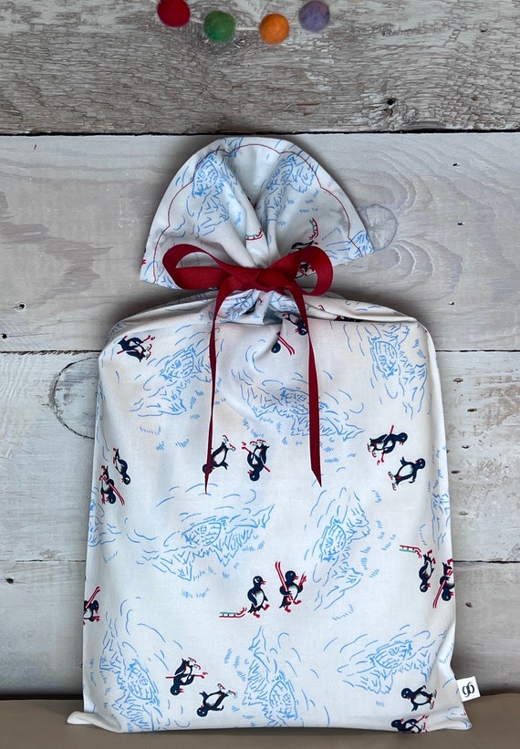 Reusable Fabric Gift Bag -- Penguin Play