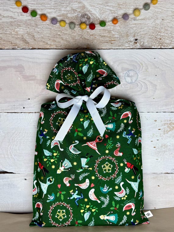 Reusable Fabric Gift Bag -- 12 Days of Christmas