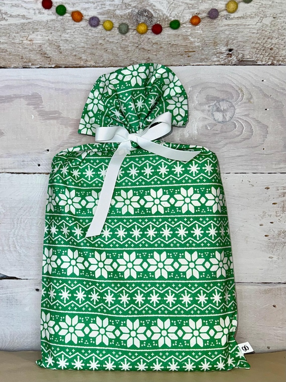 Reusable Fabric Gift Bag -- Fair Isle in Green