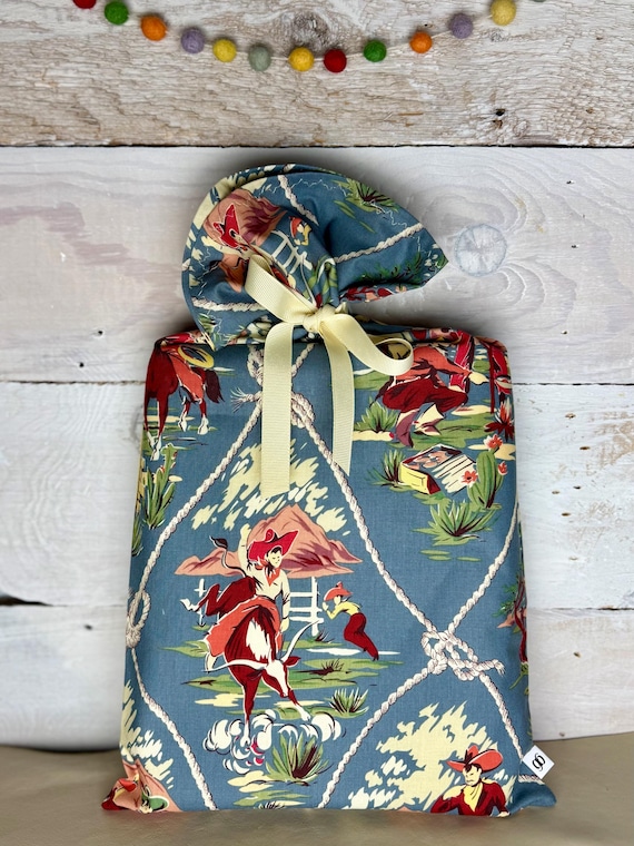 Reusable Fabric Gift Bag -- Cowboys