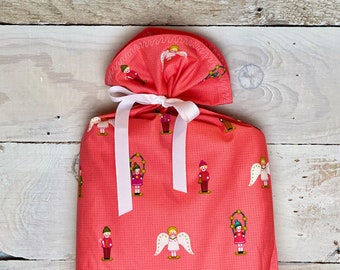 Reusable Fabric Gift Bag -- Holiday Figurines