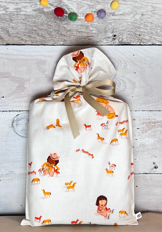 Reusable Fabric Gift Bag -- Horse Play